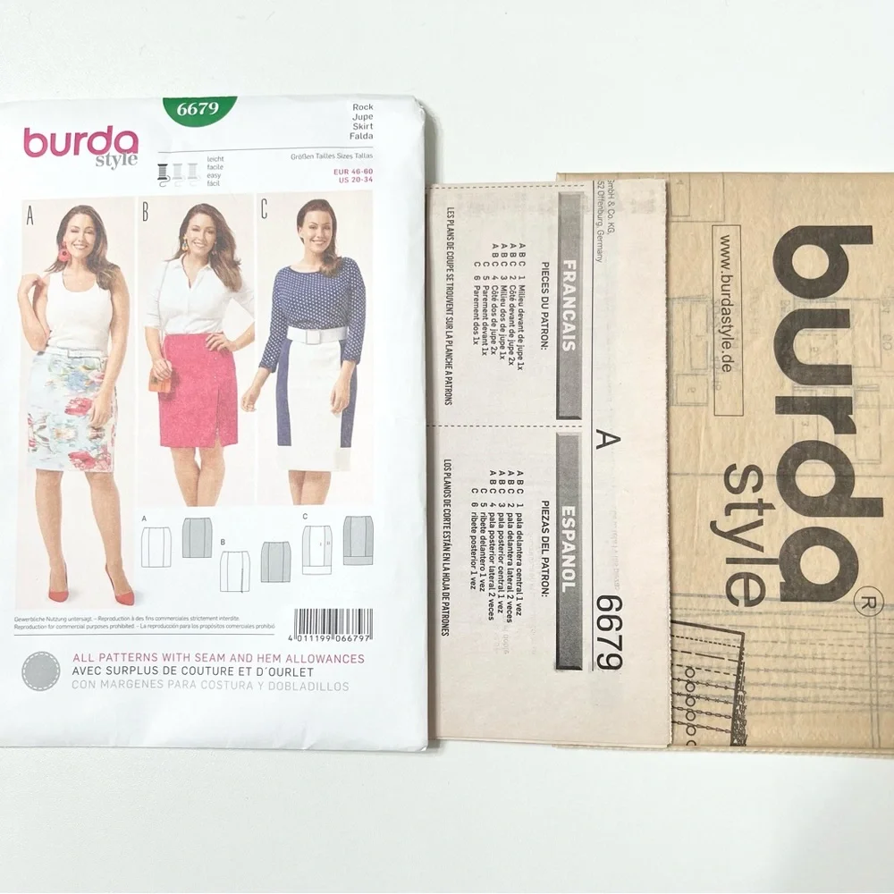 Burda 6679 Pencil Skirt Sewing Pattern Plus Size